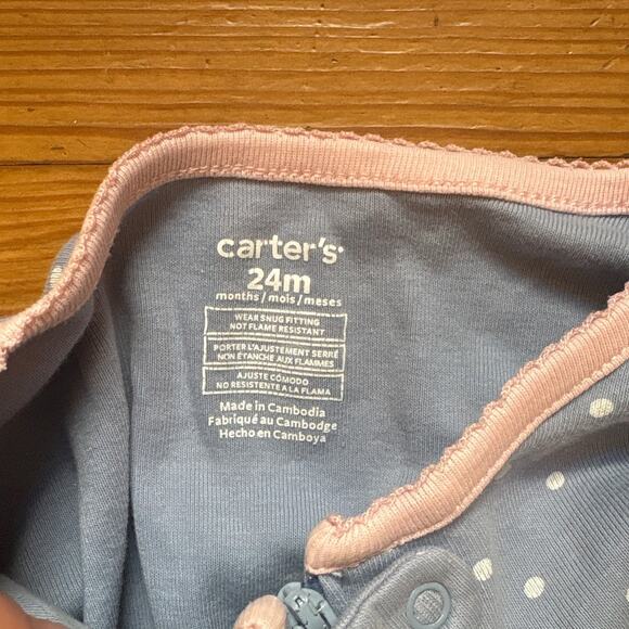 Cater's blue white polka dot long sleeve dinosaur fairy pajama bodysuit SIZE 24M - Picture 3 of 4